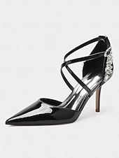 cheap Formal-Glamorous Burgundy Wedding Heels for Women - Patent Leather Stilettos with Rhinestone Floral Embellishments, Perfect for Bridal and Formal Occasions