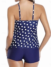 abordables Tankinis-Femme Maillots de Bain 2 pièces Jambe de garçon Maillot de bain Dos Nu Mince Vacances Tenues de plage Pois Col en U Sans Manches Maillots de bain