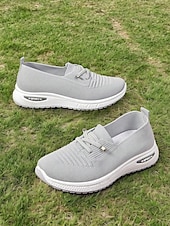 ieftine Adidași de Damă-adidași de damă gri din tricot cu talpă cu pernă de aer – pantofi ușori și respirabili pentru mers, călătorii și ținute casual