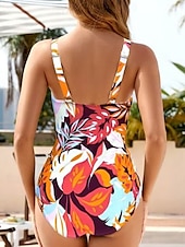 voordelige Eendelige outfits-Dames Zwemkleding Een stukje Zwempak Blote rug Buikcontrole Hoge taille Slank Vakantie Strand Kleding Bloemig Grafisch V-hals Mouwloos Badpakken