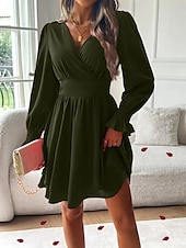 cheap Cocktail Dress-Women&#039;s Mini Dress Casual Dress A Line Dress Stylish Casual Vacation Daily Regular Fit Plain Long Sleeve V Neck Black Red Summer Spring