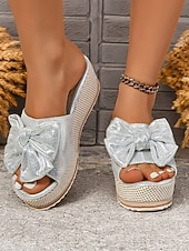 Недорогие Женские сандалии-босоножки на танкетке с золотистым металлическим бантом для женщин - гламурные босоножки на платформе для повседневных летних прогулок