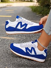 cheap Women&#039;s Sneakers-Women&#039;s Royal Blue Retro Lace-Up Sneakers with Faux Suede Accents – Lightweight Casual Shoes for Everyday Wear and Outdoor Activities