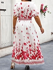 abordables Robes fleuries élégantes-Femme robe longue Robe casual Robe Trapèze Robe d&#039;été robe boheme Elégant Hawaïen mode Vacances du quotidien Rendez-vous Standard Floral Manche Courte Col V Blanche Eté