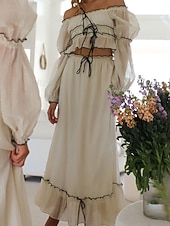 Χαμηλού Κόστους Βασικά Ψεύτικα Φορέματα-Γυναικεία Μακρύ φόρεμα Λινό από ψεύτικο βαμβάκι Φόρεμα καφτάνι Σετ φούστας Μοντέρνα Καθημερινό Καθημερινά ΕΞΩΤΕΡΙΚΟΥ ΧΩΡΟΥ Διακοπές Κανονικό Σκέτο Κοντομάνικο Λαιμόκοψη U Σομόν