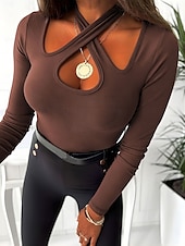 levne trička-Dámské Bez rukávů Pevná barva stylové Dlouhý rukáv Asymetrický krk Crop Tops Denní Černá Vodní modrá Hnědá Jaro