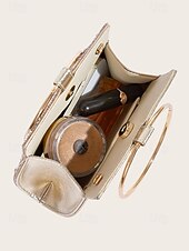 cheap Clutches &amp; Evening Bags-Women&#039;s Rhinestone Embellished Evening Clutch Bag – Elegant Handbag with Gold Ring Handle and Chain Strap for Weddings and Parties Color Silver Black / White Black