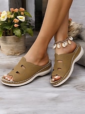 cheap Comfort Sandals-Women&#039;s Red Slip-On Sandals with Cut-Out Design, Comfortable Sole and Casual Style for Summer Wear and Daily Outings