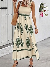 levne Boho šaty-Dámské Dlouhé šaty Maxi šaty Volnočasové šaty Áčkové šaty Letní šaty Boho šaty Čechy Havajské stylové Dovolená Denní Rande Běžný Grafika Bez rukávů Hranatý Černá Světlá růžová Rubínově červen