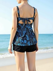 abordables Tankinis-Femme Maillots de Bain 2 pièces Jambe de garçon Maillot de bain Dos Nu Mince Vacances Tenues de plage Graphic Col en U Sans Manches Maillots de bain