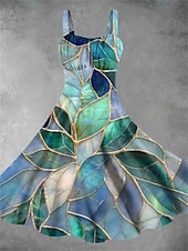 abordables Robes fleuries décontractées-Femme Robe mi-longue Robe d&#039;été mode Décontractées Vacances Intérieur Rendez-vous Ajustable Graphic Sans Manches A Bretelles Jaune Vert Claire Vert foncé Vert Eté