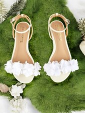preiswerte Lässig-weiße, florale, offene, flache Sandalen mit Knöchelriemen für Damen – bequeme, lässige Sommerkleidung und Hochzeit