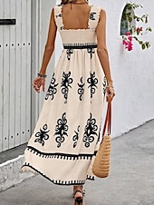 levne Boho šaty-Dámské Dlouhé šaty Maxi šaty Volnočasové šaty Áčkové šaty Letní šaty Boho šaty Čechy Havajské stylové Dovolená Denní Rande Běžný Grafika Bez rukávů Hranatý Černá Světlá růžová Rubínově červen