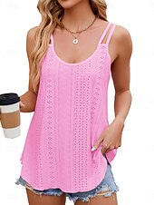 preiswerte Tank-Shirts &amp; kurze Jäckchen für Damen-Damen-Top Camisole Tank Unifarbene Stilvolle Lässige Ärmellose U-Hals Reguläre Tops Tägliche Ösen Weiß Gelb Pink Wein Sommer