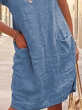 cheap Design Cotton &amp; Linen Dresses-Women&#039;s Mini Dress Cotton Linen Dresses Casual Dress T Shirt Dress Tee Dress Basic Casual Vacation Daily Regular Fit Plain Short Sleeve Crew Neck Black Blue Khaki Gray Summer