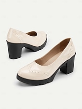 preiswerte Plateau-Pumps-Damenpumps aus Lackleder mit Plateau und dickem Absatz und Brogue-Details, elegante Schuhe im Vintage-Stil fürs Büro, Partys und formelle Anlässe