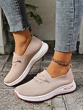 ieftine Adidași de Damă-adidași de damă gri din tricot cu talpă cu pernă de aer – pantofi ușori și respirabili pentru mers, călătorii și ținute casual