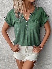 economico T-shirt semplice-Per donna maglietta Liscio Essenziale Manica corta A V Top regolari Giornaliero Fine settimana Blu Verde Estate