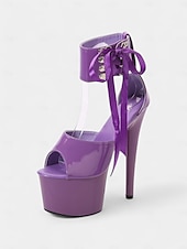 cheap Dress Sandals-Black Patent Leather Platform Sandals with Lace-Up Ankle Straps – Sexy Women&#039;s High Heel Shoes for Club and Dance