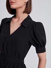 cheap Wrap Dresses-Puff Sleeve Wrap Dress with Ruffle