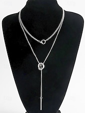 voordelige Dames ketting-gelaagde zilveren ketting met cirkel- en staafhanger, minimalistische statement sieraden voor vrouwen, perfect voor feestjes, dates en dagelijks gebruik