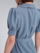 cheap Wrap Dresses-Puff Sleeve Wrap Dress with Ruffle