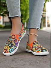 abordables Baskets femme-chaussures à enfiler en toile à imprimé mandala vibrant pour femmes – chaussures plates décontractées et confortables pour le quotidien et les voyages