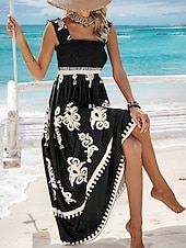 levne Boho šaty-Dámské Dlouhé šaty Maxi šaty Volnočasové šaty Áčkové šaty Letní šaty Boho šaty Čechy Havajské stylové Dovolená Denní Rande Běžný Grafika Bez rukávů Hranatý Černá Světlá růžová Rubínově červen