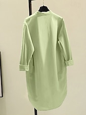 cheap Dresses-Women&#039;s Long Dress Maxi Dress Linen-Inspired Dresses Shirt Dress Casual Dress Cotton Linen Dress Stylish Casual Vacation Daily Date Regular Fit Plain Long Sleeve Stand Collar White Yellow Pink Green