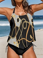 voordelige Tankini&#039;s-Dames Badmode Tankini 2-delig Cheeky Badpak Rugloos Vakantie Strandkleding Geometrisch Stip Halter Nek Mouwloos Badpakken