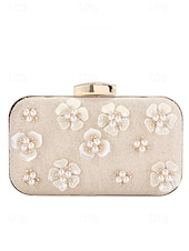 cheap Clutches &amp; Evening Bags-Women&#039;s 3D Floral Clutch with Pearl Accents and Gold Chain – Stylish Evening Bag for Weddings, Parties and Formal Occasions Silver Black Gold