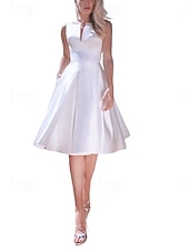 economico Abiti bianchi-Impegno Piccola Laurea Abiti Bianchi Vestiti da Sposa A-Line Scollo a Barca Senza Maniche Lungo al Ginocchio Abiti da Sposa in Raso Con Pieghe 2025