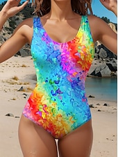 billige Onepiece badedrakter-Damebadetøy Éndelt Badedrakt Flerfarget Sommerfuglblomsttrykk Ermeløs Scoop Hals Stretchstoff Sommer Strandbadetøy Poolside Motemote Tilgjengelig i Flere Størrelser