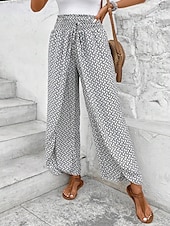 billiga breda ben och hög midja-Kvinnors vida chinos baggy byxor semester mode full längd hög midja blommig elastisk midja tryck komfort utomhus mikro-elastisk semester gata avslappnad svart vit rosa khaki sommar vår