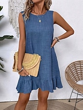 voordelige Eenvoudige jurk-Dames Mini Jurk Off The Shoulder Jurk Casual Buiten Reguliere Pasvorm Grafisch Mouwloos Ronde Hals Blauw Fuchsia Groen Abrikoos Zomer