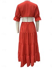 preiswerte abendkleider-Damen Maxidress abendkleider A Linie Kleid Elegant Stilvoll Brautkleider schlicht Ausgestellter Ärmel Party Verabredung Regular Fit Glatt Langarm V Ausschnitt Rote Blau Frühling Herbst Winter