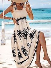 levne Boho šaty-Dámské Dlouhé šaty Maxi šaty Volnočasové šaty Áčkové šaty Letní šaty Boho šaty Čechy Havajské stylové Dovolená Denní Rande Běžný Grafika Bez rukávů Hranatý Černá Světlá růžová Rubínově červen