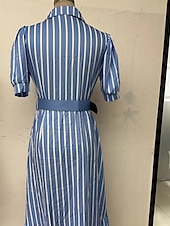 billiga Jobbklänningar-Dam Långklänning Maxiklänning Skjortklänning Vardagsklänning Sommarklänning Stylish Ledigt Semester Dagligen Datum Normal Rand Kortärmad Kavajslag Vit Blå Sommar Vår