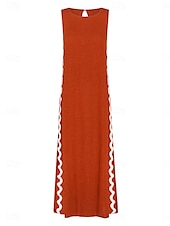 ieftine Rochii casual florale-Pentru femei Rochie Maxi Rochie casual Rochii Boho Chic Rochie Tip Maieu Boemia Casual Boho Vacanță Zilnic Plajă Potrivire Largă Simplu Manșon scurt Stil Nautic Roșu-aprins Maro Vară Primăvară