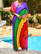 preiswerte Kaftane-Damen Badeanzug Zudecken Schwimm-Kleid Bademode Patchwork Urlaub Strandbekleidung Farbblock Rundhalsausschnitt Langarm Badeanzüge