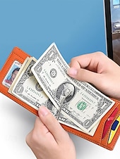 お買い得  ウォレット-男性用 RFID ブロック ウォレット - プレミアム牛革、スリムなデザイン、複数のカード スロット、現金用コンパートメント付き、旅行や日常使用に最適、カラー ブラック オレンジ