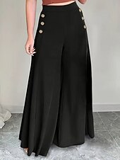 cheap Wide Leg &amp; High Waisted-Women&#039;s Culottes Wide Leg Elegant Casual Daily Full Length High Waist Inelastic Office Casual Daily Black Summer Spring Fall Regular Fit