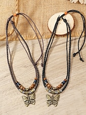 economico Collana da donna-collana vintage in pelle con ciondolo a farfalla – gioiello regolabile in stile boho per donne e uomini, perfetto per abbigliamento casual e da festa