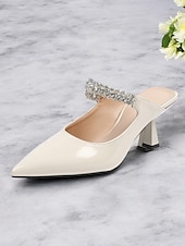 cheap Kitten Heels-Women&#039;s Rhinestone Embellished Pointed-Toe Slip-On Heeled Mules – Elegant Party and Formal Shoes for Evening Events and Weddings
