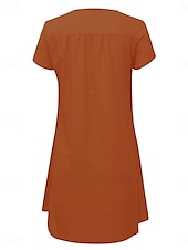 abordables robes imprimées en coton et lin-Femmes Mini Robe Robes en coton et lin Robe Décontractée Élégant Basique Occasionnel Vacances Travail Quotidien Coupe régulière Uni Manche Courte Col en V Blanche Jaune Bleu Vert Été Printemps