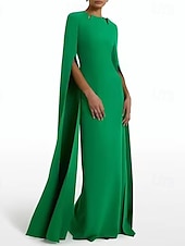 preiswerte GRÜN-Trompete / Meerjungfrau Abendkleider Elegant Kleid Abendgesellschaft Gala Boden-Länge Langarm Ausgekehlt Mittwoch Addams Family Baumwollmischung Rückenlos mit Schlitz Doppelschlitz 2025