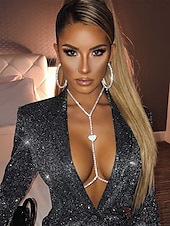 economico Collana da donna-collana con catena per il corpo in strass da donna – ciondolo a cuore, scintillante gioiello a forma di Y per feste, abbigliamento da discoteca o eventi speciali