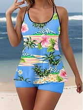 abordables Tankinis-Maillots de bain femme tankini 2 pièces maillot de bain short dos nu vacances plage mode floral encolure en U sans manches