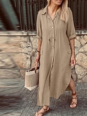 Жен. Длинное платье Платья из хлопка и льна Повседневное платье Элегантный стиль Стиль Классический Отпуск Повседневные Свидание Свободное облегание Полотняное плетение Длинный рукав Недорогие платья из хлопка и льна с принтом-Жен. Длинное платье Платья из хлопка и льна Повседневное платье Элегантный стиль Стиль Классический Отпуск Повседневные Свидание Свободное облегание Полотняное плетение Длинный рукав