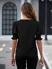 preiswerte Einfache Blusen-Damen Hemd Bluse Einfarbig Stilvoll Lässig Kurzarm Langarm V Ausschnitt Normale Oberteile Täglich Arbeit Ferien Schwarz Weiß Pudriges Rosa Orange Grün Sommer Frühling